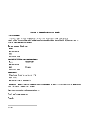 Request to Change Bank Account Details