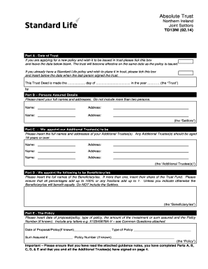 Northern Ireland Absolute Trust Form TD13NI