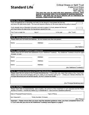 Critical Illness or Split Trust Form TD11