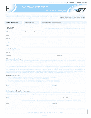 Proxy Data Form for Zaponex Treatment Access System