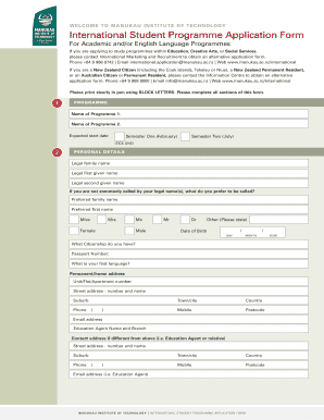 Manukau Institute of Technology International Student Application Form