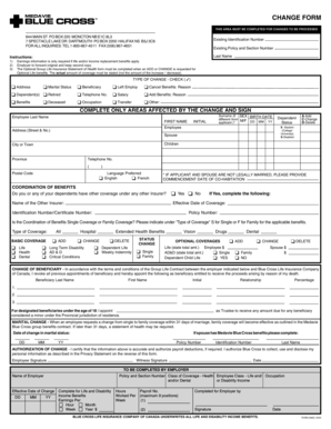 Blue Cross Life Insurance Change Form