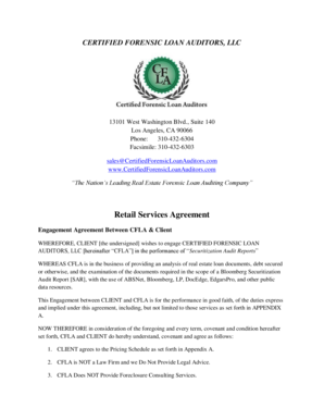 Retail Services Agreement for Forensic Loan Audit