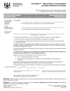 Formulaire 4 - Renonciation à une prestation de décès antérieure à la retraite