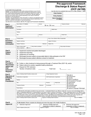 Ontario Discharge & Status Report