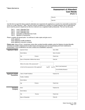 Assessment of Attendant Care Needs Form