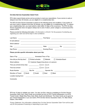 RTA On-time Service Guarantee Claim Form