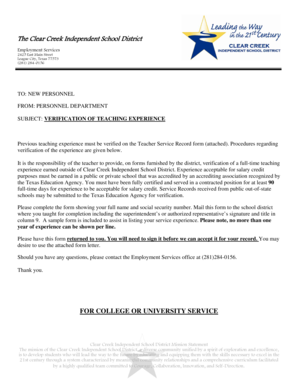 Teacher Service Record Verification Form