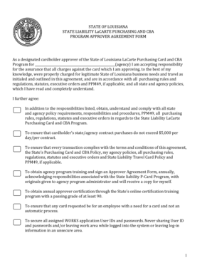 Louisiana State Liability LaCarte Purchasing Card Approver Agreement