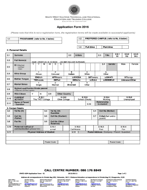 CALL CENTRE NUMBER 086 176 8849 Application Form 2016