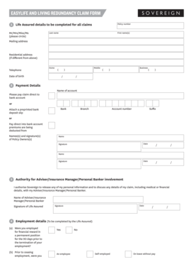 Sovereign Life Redundancy Claim Form