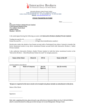 Stock Transfer-In Form