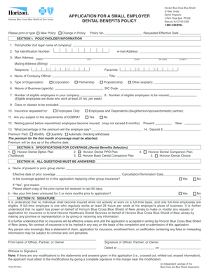 Horizon Blue Cross Blue Shield of New Jersey Dental Benefits Policy Application