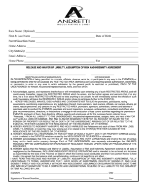 Race Event Liability Waiver Form