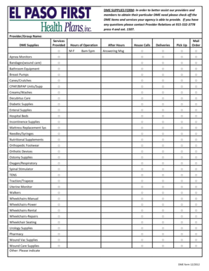 DME Supplies Form