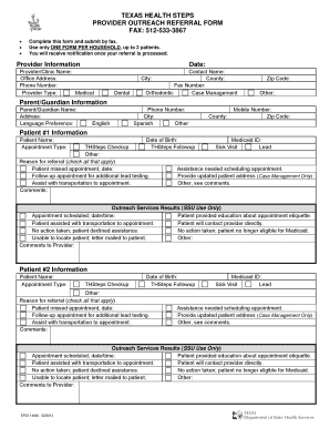 Texas Health Steps Provider Outreach Referral Form