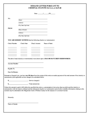 Georgia Demand Letter for Dishonored Checks