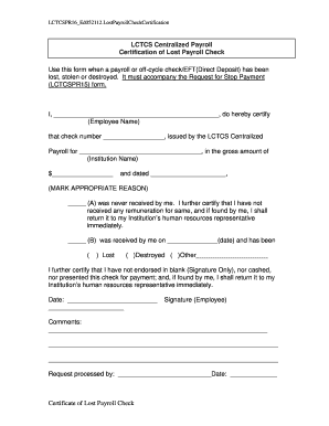 Lost Payroll Check Certification
