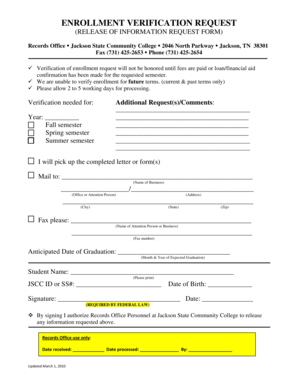 Enrollment Verification Request Form