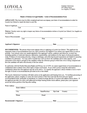 Police recommendation letter - MLS Letter of Recommendation Form - My LLS - Loyola Law School