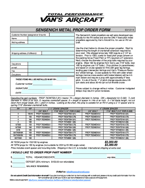 Van's Aircraft Propeller Order Form