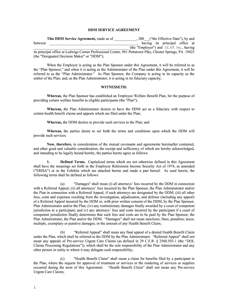 ddm service agreement template Preview on Page 1