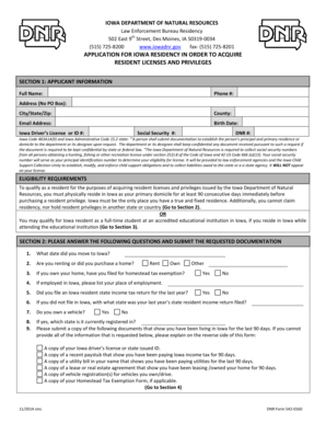 Iowa Residency Application for Hunting and Fishing Licenses