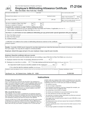 New York State Employee’s Withholding Allowance Certificate IT-2104