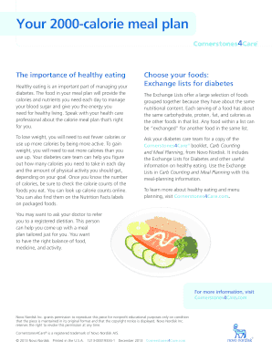 Fillable Online Your 2000-calorie meal plan - Cornerstones4Care Fax ...
