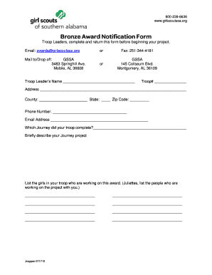 Girl Scouts Bronze Award Notification Form