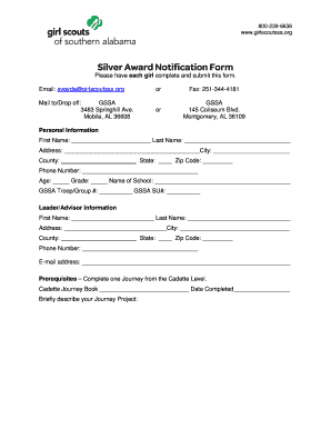 Girl Scout Silver Award Notification Form