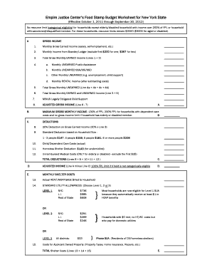 New York State Food Stamp Budget Worksheet