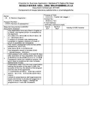 Business Visa Application Checklist for TV, Radio, or Film Crews