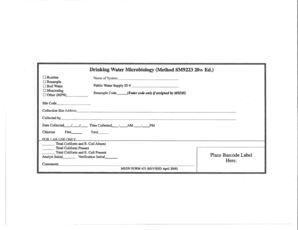 Drinking Water Microbiology Requisition Form 425