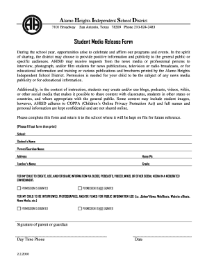 Student Media Release Form
