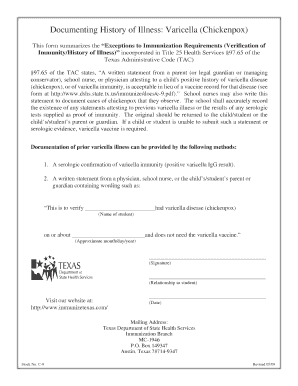 Texas Varicella Immunity Verification Form