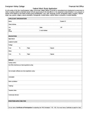 Federal Work Study Application