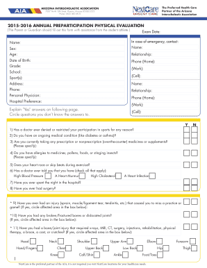 Arizona Annual Preparticipation Physical Evaluation