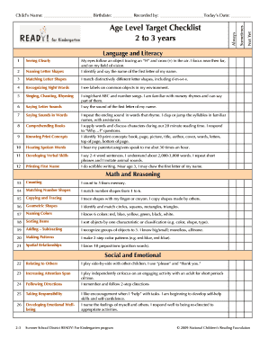 Kindergarten Readiness Checklist