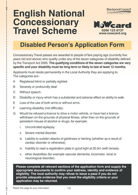 Disabled Person's Concessionary Travel Scheme Application Form