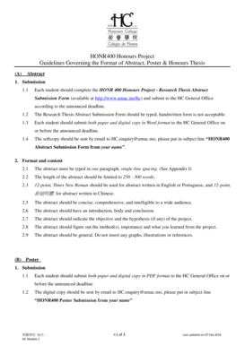 Example of abstract - HONR400 Honours Project Guidelines Governing the Format of - umac