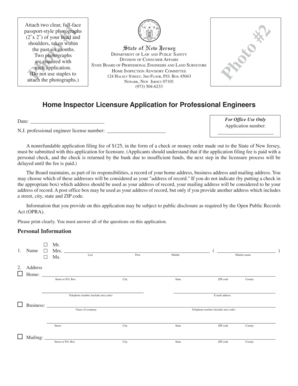 New Jersey Home Inspector Licensure Application