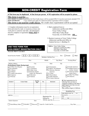 Victor Valley College Non-Credit Registration Form