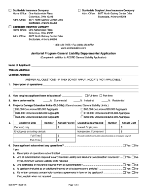 Janitorial Program General Liability Supplemental Application