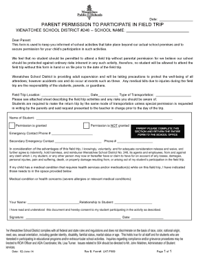 Consent letter for school trip from parents - Parent permission to participate in field trip - Wenatchee School