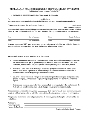 Caregiver Authorization Affidavit Portuguese