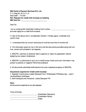 SBI Card Credit Limit Increase Request