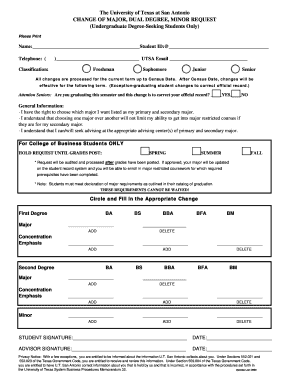 University of Texas at San Antonio Change of Major Form