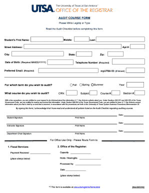 UTSA Audit Course Form