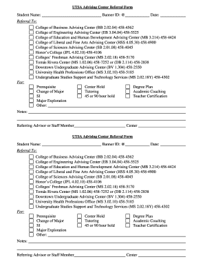 UTSA Advising Center Referral Form